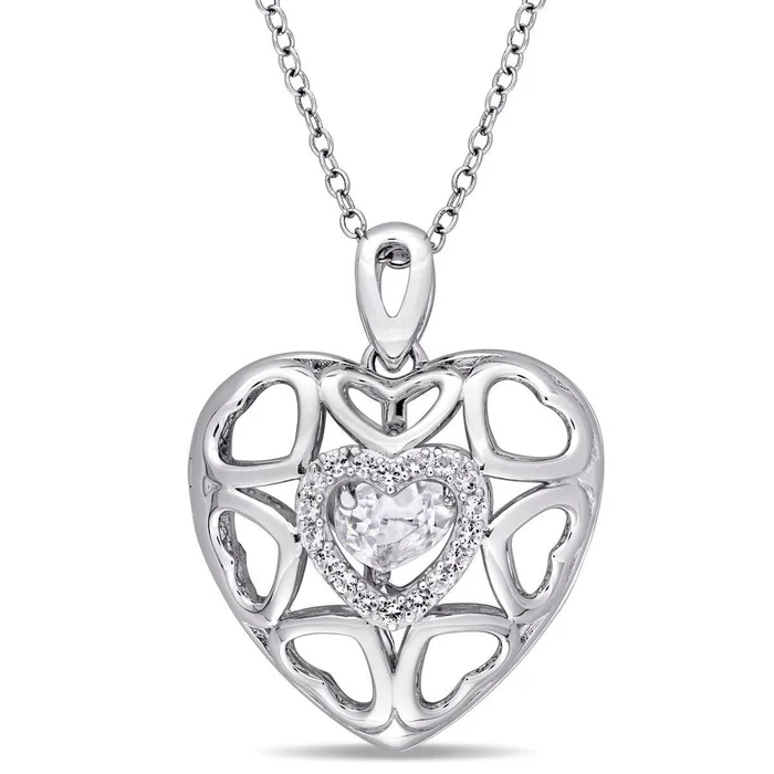 White Topaz Heart Locket with 18″ Chain