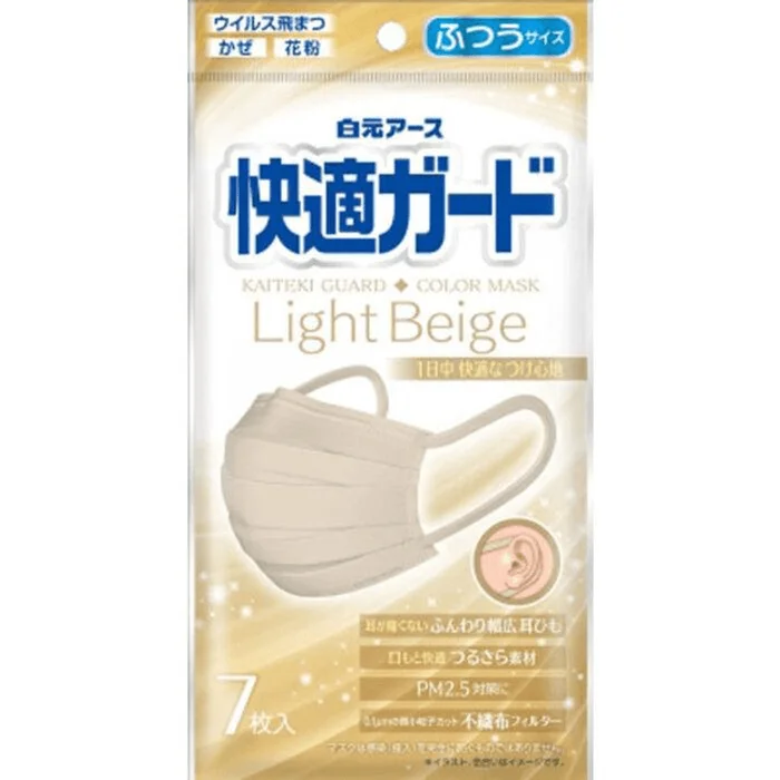 White元Earth Comfortable Guard Mask, regular size, light beige, 7 sheets