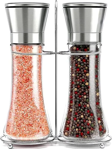 Willow & Everett Salt & Pepper Grinder Set – Stainless Steel Manual Mills, Peppercorns & Rock Salt Sold Separately, Refillable Adjustable Coarseness