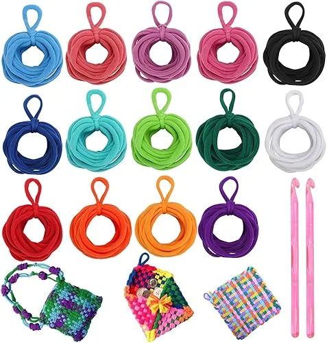 Windspeed 336 Pcs Loop Potholder, 14 Colors Elastic Weaving Loom Refill Loops Potholder Loom Loops Weaving Loom Loops for Kids Weaving Loom Kit Toys with 2 Pcs Crochet Hooks for DIY Crafts Supplies
