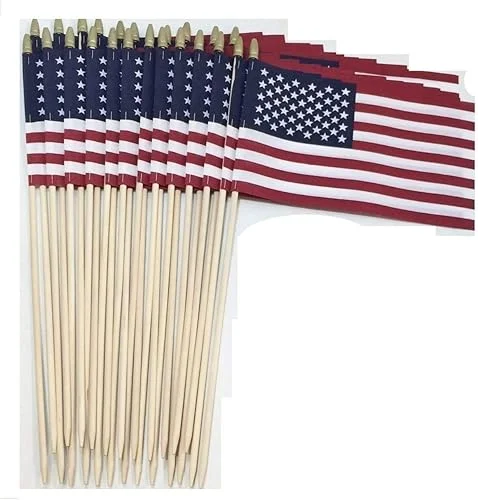 WINDSTRONG 8×12 Inch (Pointed Bottom Dowel) US American Hand Held Stick Gravemarker Cemetary Flags with Spear Tip 24 Inch Staff Made in The USA (1000)