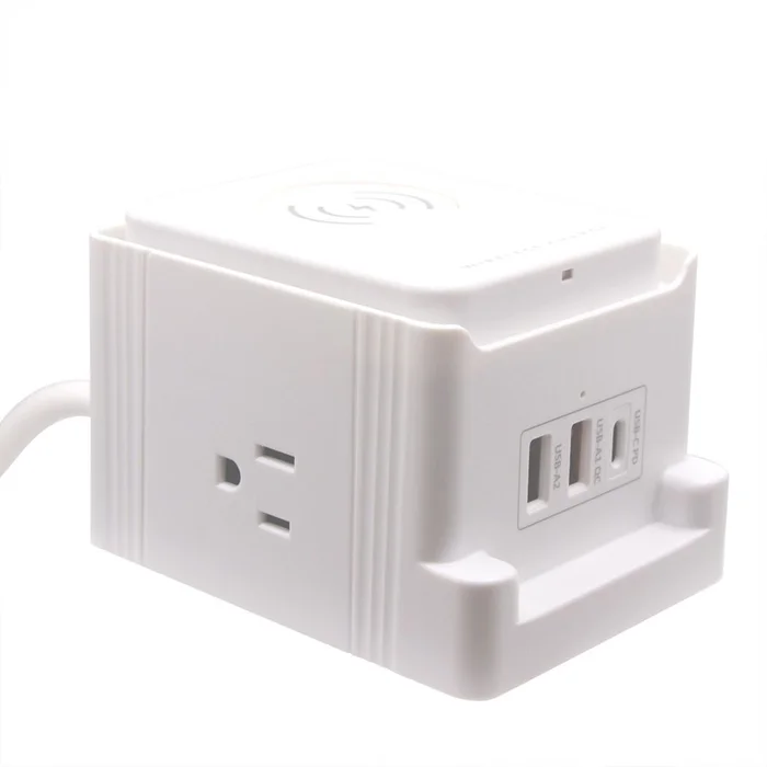 Wireless Charging Power Strip Cube with 3 USB Ports & 2 AC Outlets