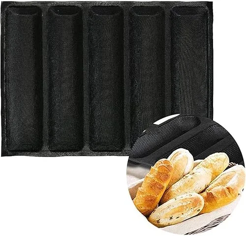WL Silicone Fiberglass Bread Bun Mold Non Stick Reusable Sandwich Baking Form Perforated Mould 5 Loaf Bread Pan Baguette Mould