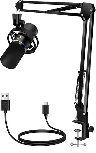 WM8 XLR/USB Dynamic Microphone Kit,Podcast Microphone with Boom Arm Stand,Mute Gain Knob,Volume Control,Headphone Jack,Monitoring for Podcast Recording PC Computer Gaming Live Streaming Studio