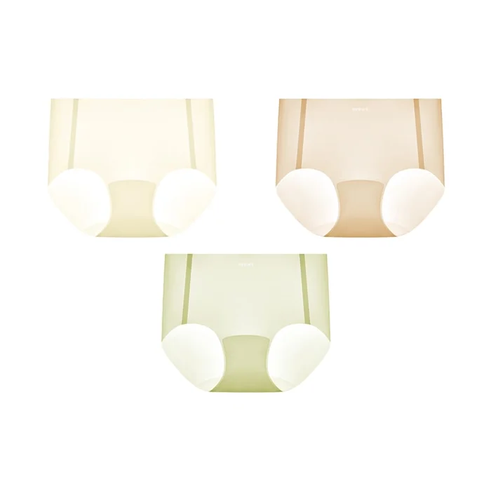 Women's Ice Silk Seamless Panties Vanilla White + Rice Skin Tone + Light Green M 【45-55kg】 3-Piece Set