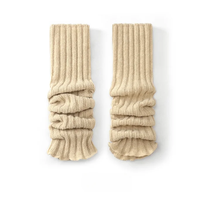 Women's Wool Knitted Plush Calf Socks Versatile Pile Up Socks Khaki