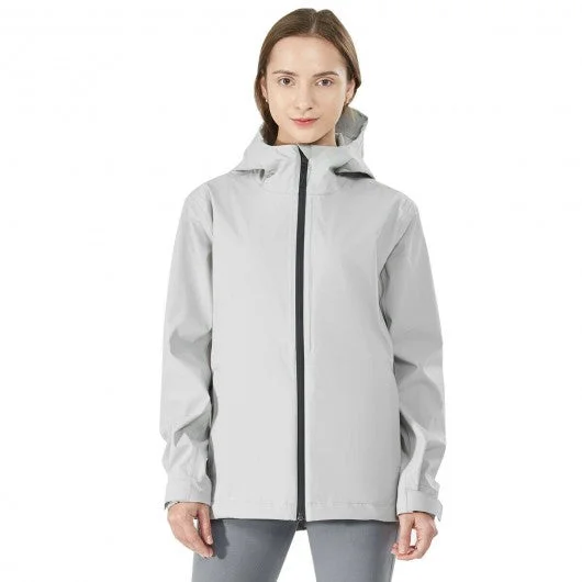 Women’s Waterproof & Windproof Rain Jacket with Velcro Cuff-Gray-L