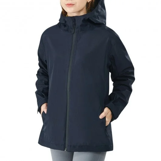 Women’s Waterproof & Windproof Rain Jacket with Velcro Cuff-Navy-L