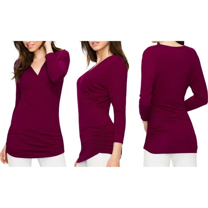 Women's 3/4-Sleeve Cross Front Wrapped V-Neck Top