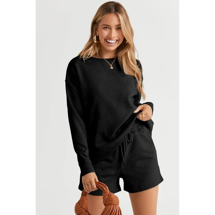 Women's Adalyn Textured Long Sleeve Top & Drawstring Shorts Set