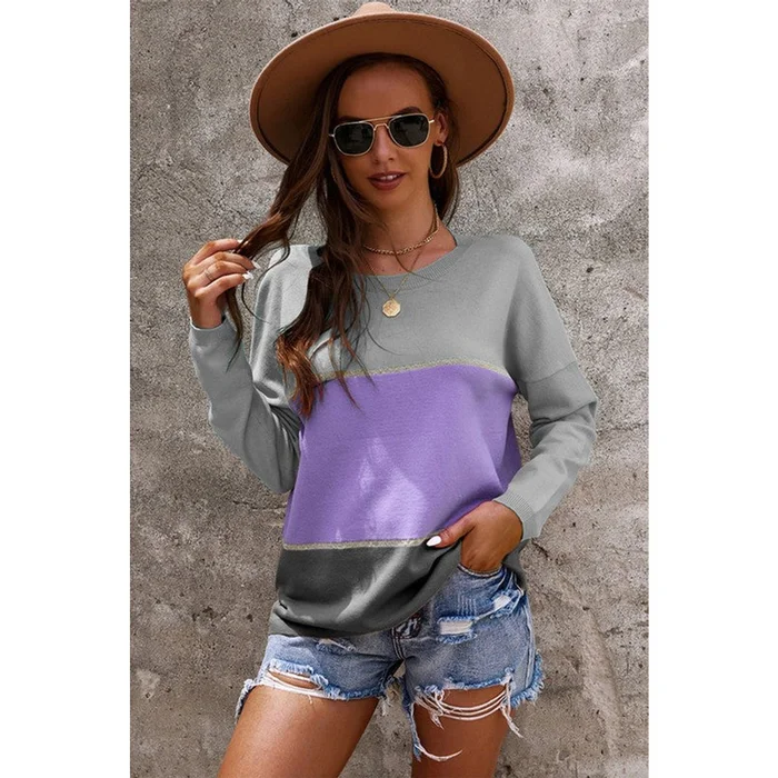 Women's Colorblock Long Sleeve Knit Sweater