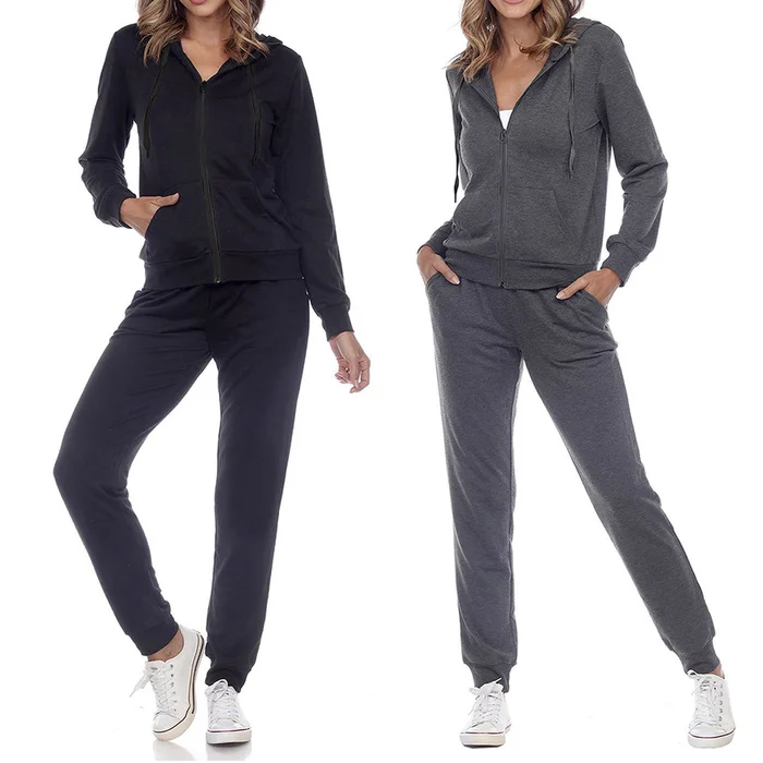 Women's Matching Jersey-Knit Hoodie and Jogger Pants (2-Pack)