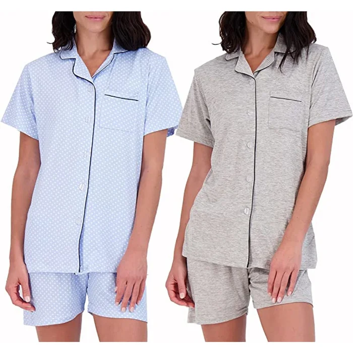 Women's Matching Shirt & Shorts Pajamas, Button-Down Style (2-Pack)