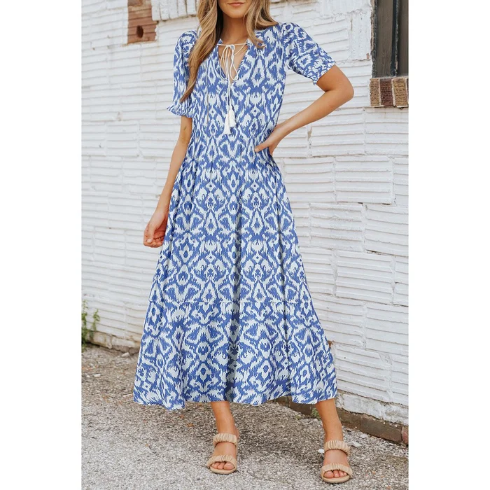 Women's Remy V-Neck Casual Geometric Print Maxi Dress