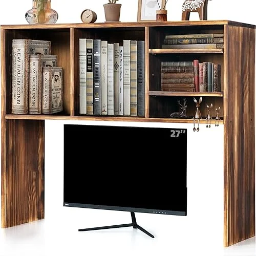 Wood Dorm Desk Shelf Organizer, Desktop Bookshelf, Desk Book Organizer, Brown,Office Shelves，Desktop Bookshelf，Solid Wood