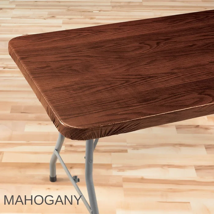 Wood Grain Vinyl Elasticized Banquet Table Cover