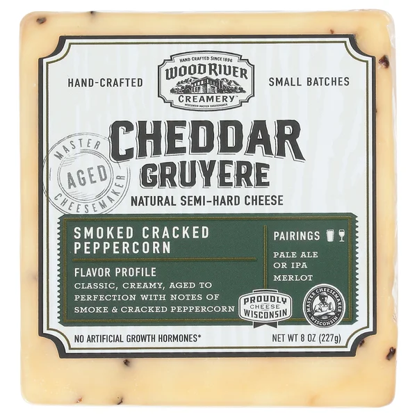 Wood River Creamery Cheese, Cheddar Gruyere, Smoked Cracked Peppercorn