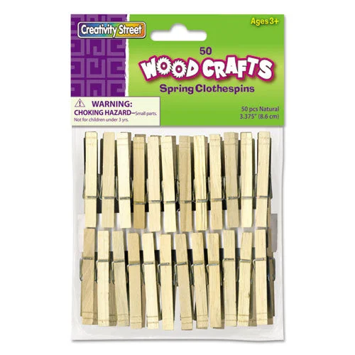 Wood Spring Clothespins, 3.38″ Length, Natural, 50/pack