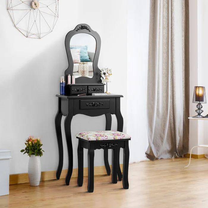 Wood Vanity Dressing Table with Stool