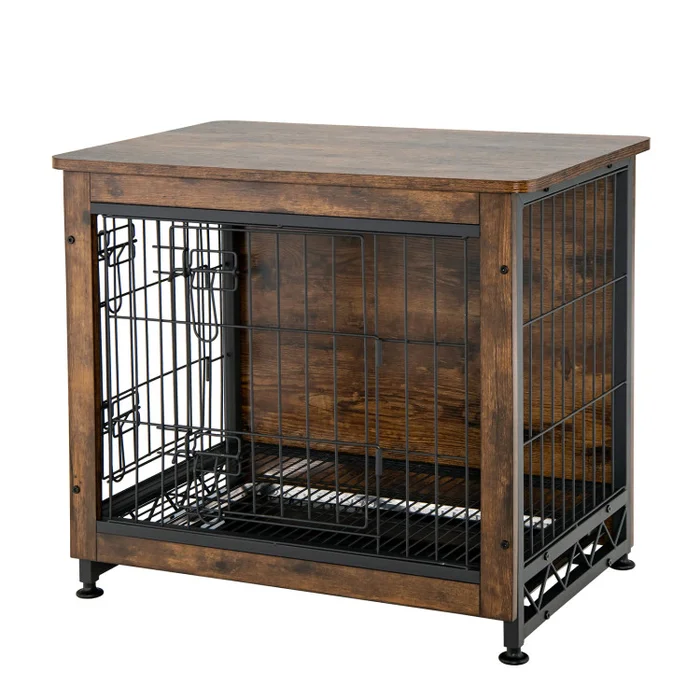 Wooden Dog Crate Furniture with Tray and Double Door