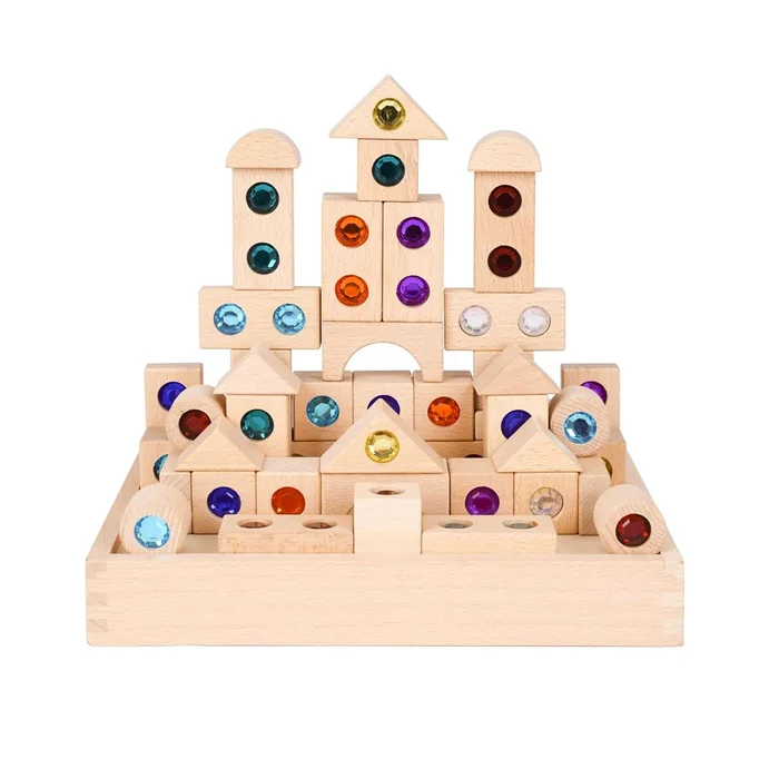 Wooden Gem Building Blocks Set (50-Piece)
