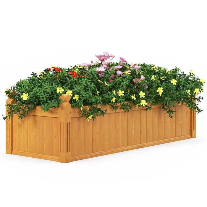Wooden Rectangular Garden Bed with Drainage System
