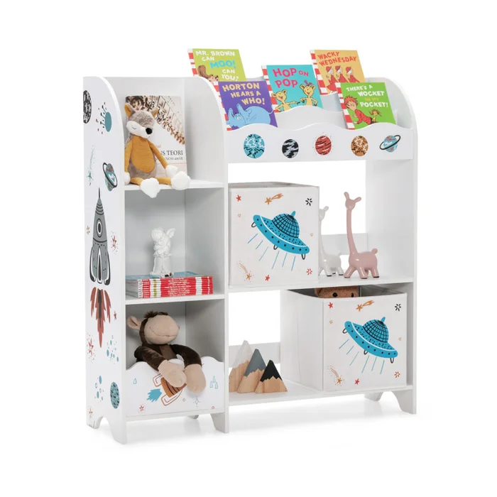 Wooden Storage Cabinet with Storage Bins for Children