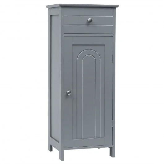 Wooden Storage Free-Standing Floor Cabinet with Drawer and Shelf-Gray
