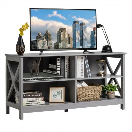 Wooden TV Stand Entertainment Media Center -Gray