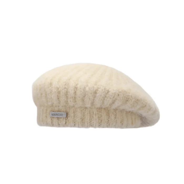 Wool Beret Retro Art Painter Hat Windproof Warm Minimalist Large Head Cap Beige