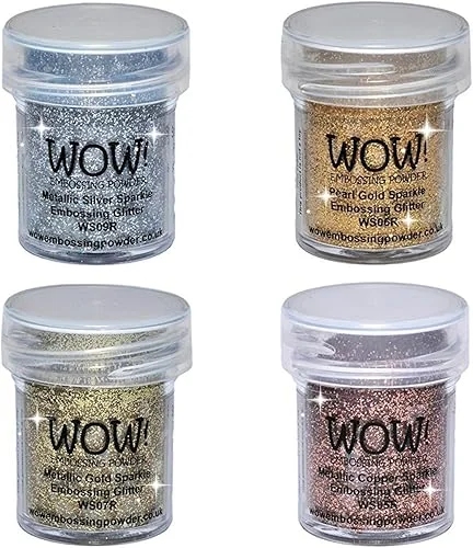 Wow! Sparkle Bundle – Embossing Powders 4 Jars: Metallic Gold, Copper, Pearl Gold, Silver