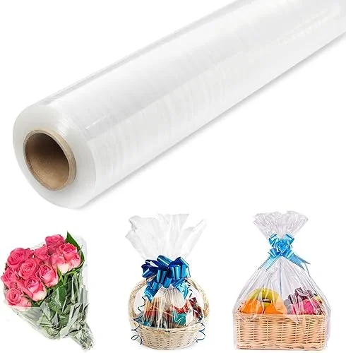 Wrap Junky Premium 3mm Thick Clear Cellophane Wrap Roll | 31.5′ x 100ft (Unfolded) Folded to 15.7′ | Cellophane Wrap for Gift Baskets | Clear Wrapping Paper for Food, Flower & Craft
