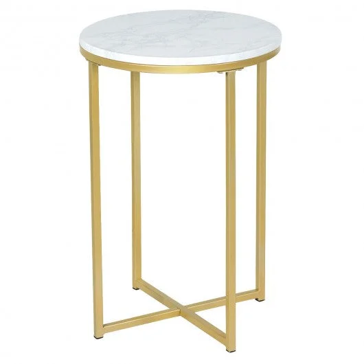 X-Shaped Marble Top Small Round Side Table End Table