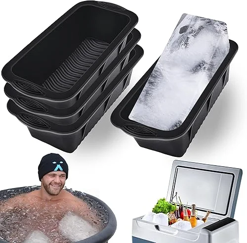 XANGNIER Extra Large Ice Block Mold,4 Pack 9.4lbs Ice Cubes for Cold Plunge or Coolers,Reusable Silicone Ice Molds for Ice Bath Chiller,Big Ice Tray