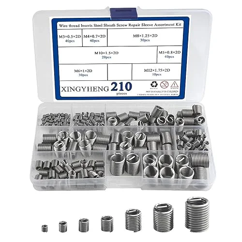 XINGYHENG 210pcs M3 M4 M 5 M6 M8 M10 M12 Wire Thread Inserts Steel Sheath Helicoil Type Screw Repair Sleeve Assortment Kit with Plastic Box