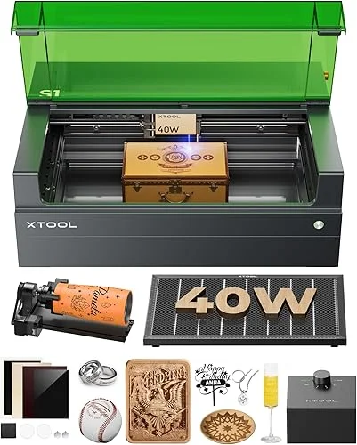 xTool S1 40W Laser Cutter and Laser Engraver for Tumblers, 23.93′ x 15.16′ Bed Size, 600mm/s Speed, Laser Engraving Machine, Laser Engraver for Wood and Metal, Acrylic, Big Project – Rotary Bundle