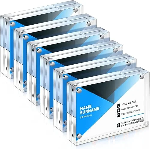 Xuhal Acrylic Business Card Frame 2.5 x 3.5 inch Clear Double Sided Magnetic Photo Block Frames, 20mm Thickness Frameless Wallet Size Picture Frames Stamp Display Stand for Home Office Decor(6 Pcs)
