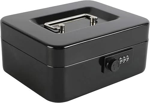 xydled Steel Cash Box Safe with Combination Lock,Money Safe Box with Removable Coin Tray,Medium,7.87’x 6.30’x 3.54′,Black