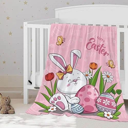 YeeJu Easter Baby Throw Blanket 30×40 Small Pink Easter Rabbit Bunny Egg Blanket for Toddler Swaddle Pet Crib Soft Fuzzy Plush Fleece Blankets and Throws Cute Spring Floral Blanket
