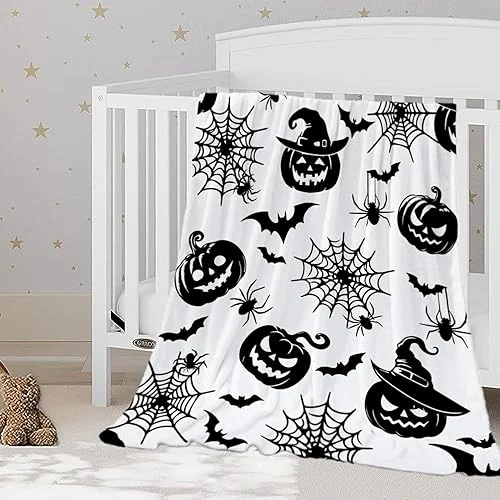 YeeJu Halloween Throw Blanket for Baby Small Black White Spooky Pumpkin Blanket for Lap Toddler Infant Pet Crib Stroller Cozy Soft Lightweight Fuzzy Plush Fleece Blankets and Throws 30×40