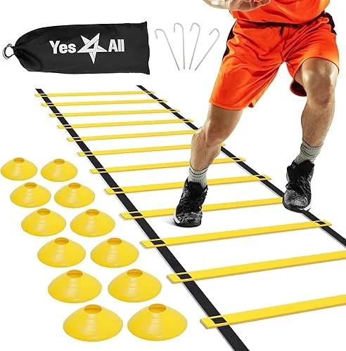 Yes4All Agility Ladder – Adjustable Speed & Agility Training Equipment for All Ages – Durable, Portable, Multiple Combo Sets Available