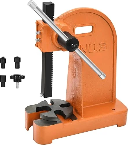 YITAHOME 3 Ton Manual Arbor Press, 12.2 Inch Maximum Height, Heavy Duty Arbor Presses, Press Machine for Riveting Punching Holes, Orange Manual Desktop Arbor Press Cast Iron Material