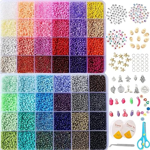 YITOHOP 8800+pcs 4mm 12/0 48 Colors Glass Seed Beads, Charms Bracelet Jewelry Making Beads Kit Gifts for Teen Girls Crafts for Girls Ages 8-12 Christmas Holiday Gifts