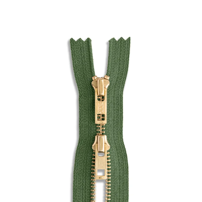 YKK #5 18″ Brass Two-Way Non-Separating Coverall Zipper – Army Green (566)
