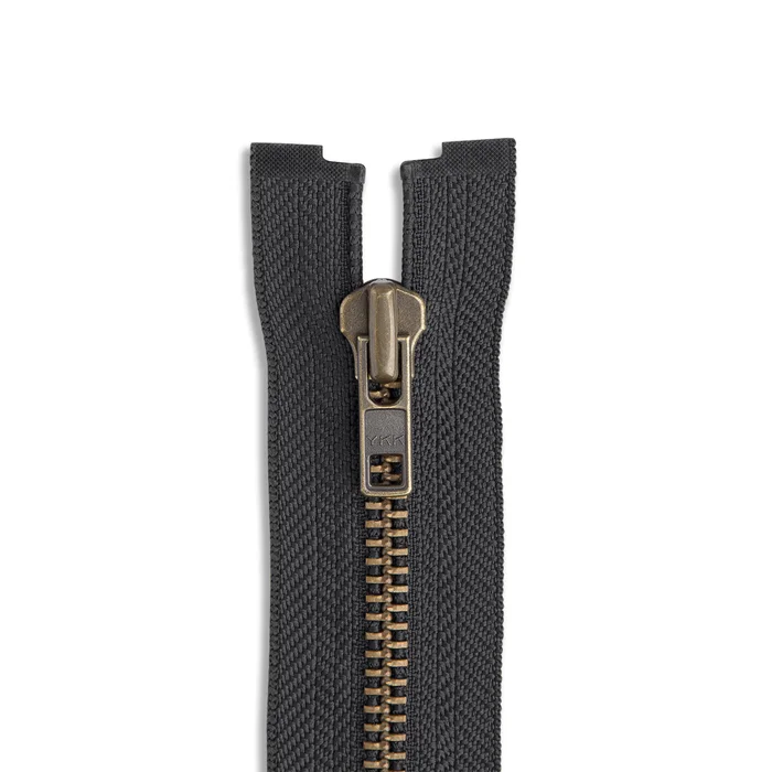 YKK #7 24″ Antique Brass Jacket Zipper – Black (580)