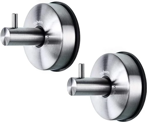 YOHOM Stainless Steel Vacuum Suction Cup Bathroom Shower Holders – Removable Towel Rack, Bathrobe and Loofah Hooks with Brushed Finish