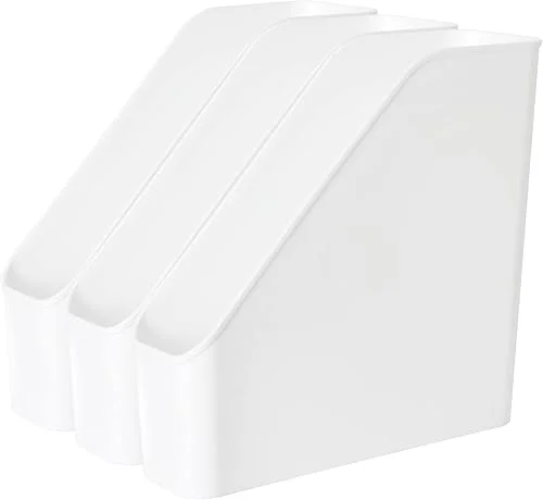 Youngever 3 Pack File Folder Bin Storage, Plastic File Folder Bin Organizer with Handle (White)
