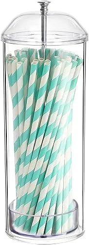 Youngever Straw Dispenser, Plastic Straw Holder with Lid, Drinking Straw Container with Lid