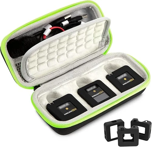 YOUSHARES RODE Wireless GO 2 Hard Travel Case with Rode Mic Rubber Covers, Compact Hard Case with Silicon Sleeve Protector Case （3pcs） for RODE Wireless GO II Microphone（Black）
