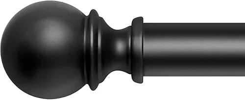 Zeerobee Curtain Rods for Windows 66 to 120, Adjustable Heavy Duty Wrap Around 1 Inch Curtain Rod, Outdoor Indoor Room Divider Modern Drapery Pole, Black, 32-120′